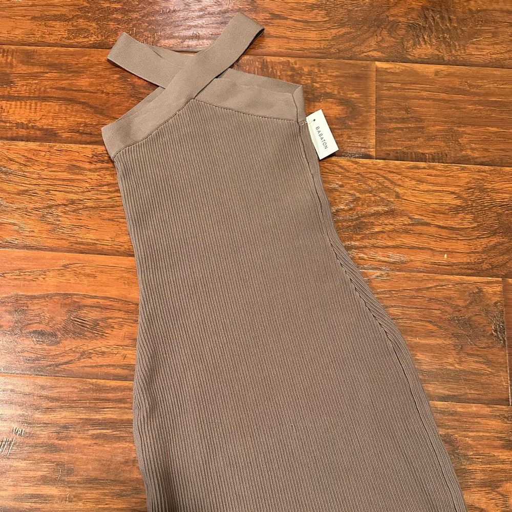 Aritzia Babaton Deep Taupe Sculpt Knit Cross Dress